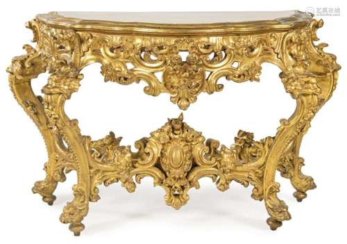 Louis XV style “Isabelina “console table in carved, fretwork...