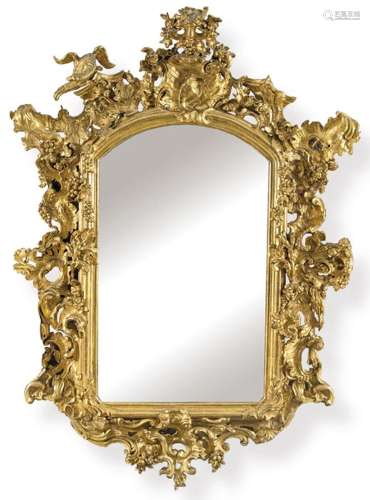 Rococo mirror frame, carved and gilded wood, decorated with ...