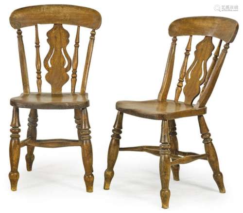 Pair of Windsor kitchen chairs, roman spindle type, in mahog...