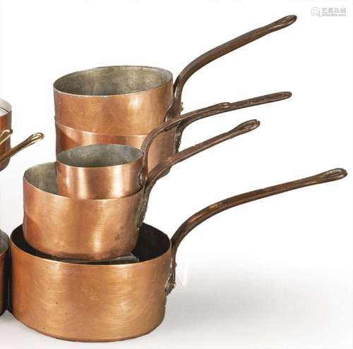 Set of five copper and iron ladles, France pp. 20th century....