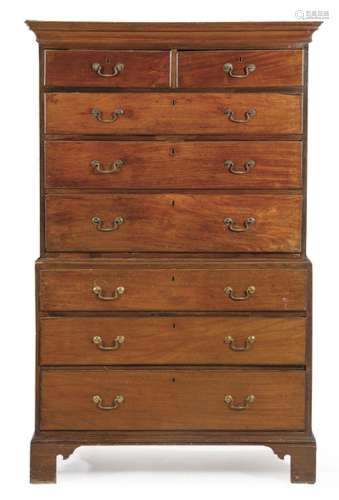 Chest on chest George III, in mahogany with bronze handles. ...