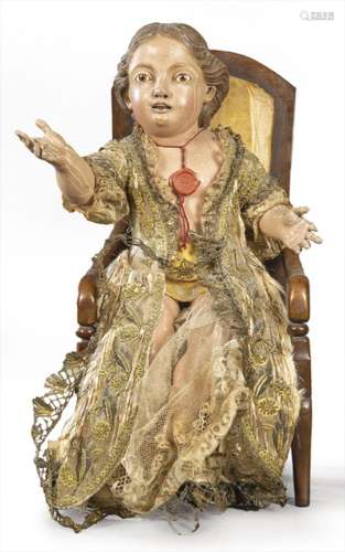 Infant Jesus Seated on a Chair carved in wood and polychrome...