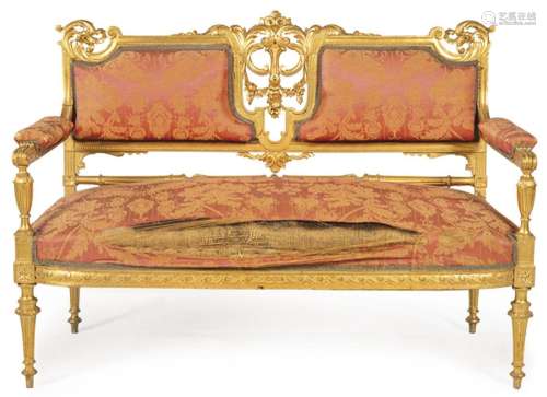 Napoleon III Louis XVI style canapé in carved and gilded woo...