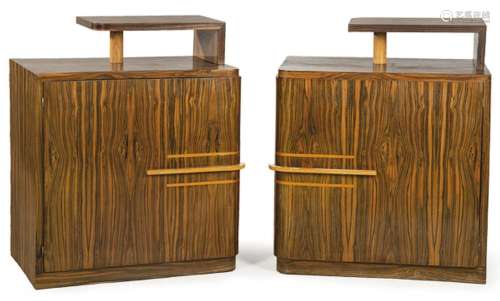 Pair of art deco bedside tables in macassar ebony wood, with...