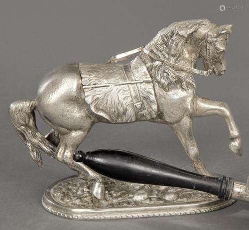Tobacco box in the shape of a silver horse, punched (illegib...