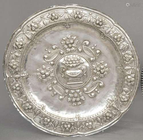 Possibly colonial punched silver circular tray ff. S. XIX. W...