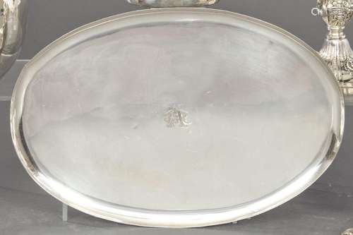 Oval tray of Spanish silver punched 1st Law. With engraved i...