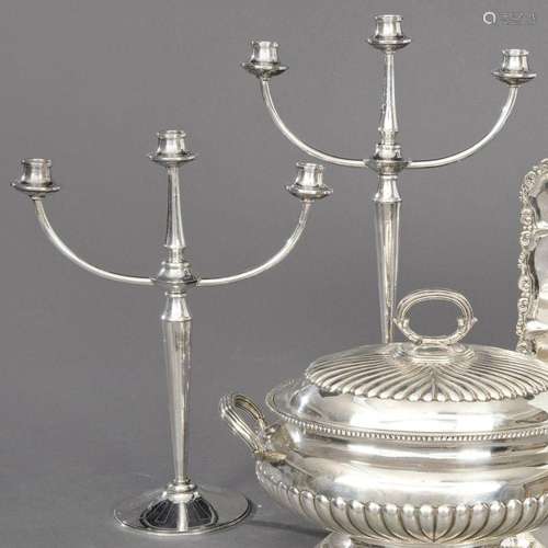 Pair of punched Spanish silver candelabra Law 916 first thir...