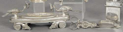 Fernandino style silver tray and snuffler, Spain 20th centur...