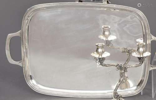 Rectangular tray with two handles of punched Spanish silver ...