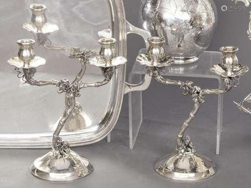 Pair of 1st Law punched Spanish silver candlesticks with Arm...