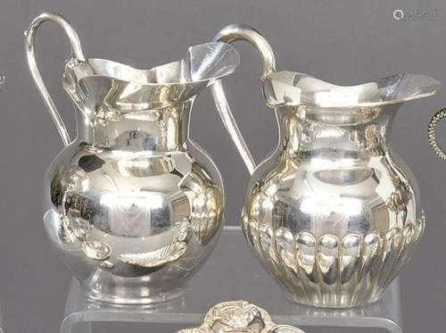 Two jugs for milk made of Spanish silver stamped 1ª Ley de M...