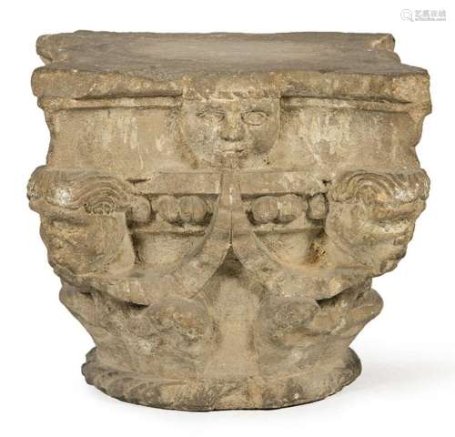 Capital carved in sandstone, Spain S. XIX. Following Romanes...