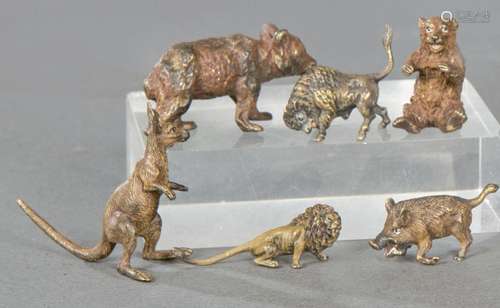 Six Animals" in polychrome bronze, Vienna h. 1900. The ...