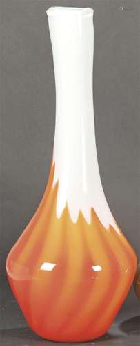 Long neck Murano vase in white and orange. Height: 52 cms.