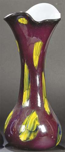 Murano glass vase blown in the air. With curly mouth and ena...