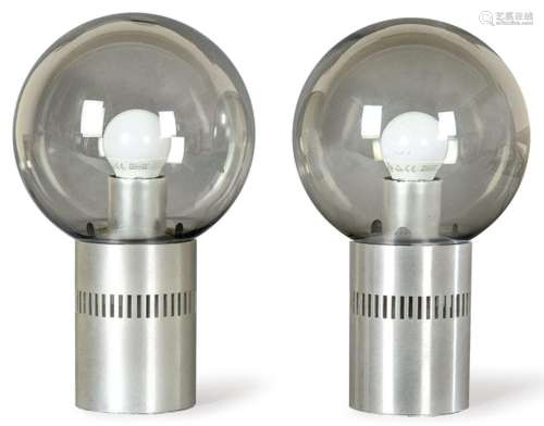 Pair of space ace table lamps with an aluminum base and smok...