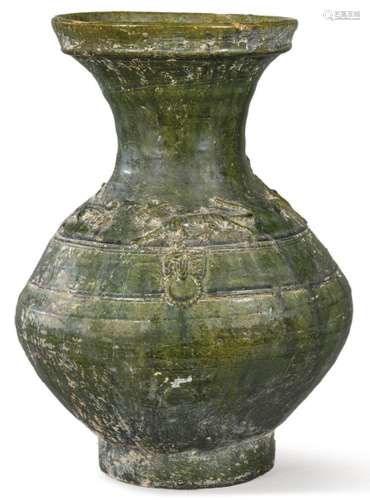 Green glazed ceramic vase, China, Han Dynasty 206 BC-220 AD)...