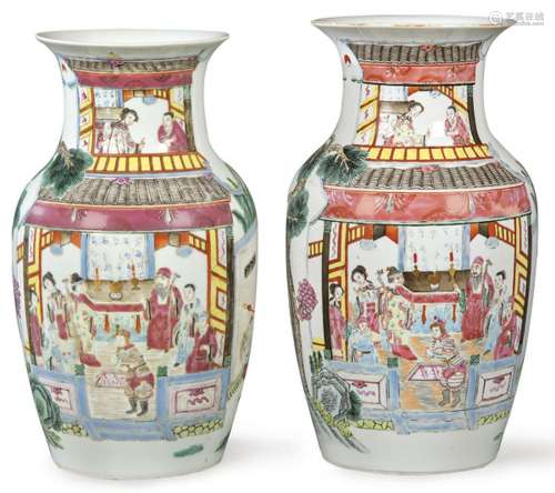 Pair of Chinese porcelain vases with enamels from the Rose F...