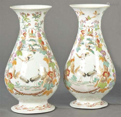 Pair of porcelain vases with polychrome enamels, Japan Perid...