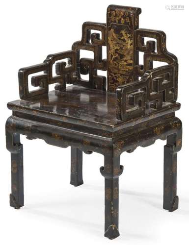 Carved, lacquered and gilded wooden armchair, China Qing Dyn...