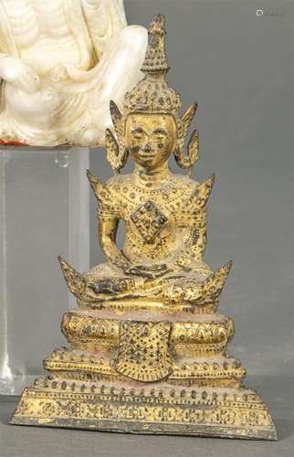 Seated Buddha" in bronze, Thailand 18th century. size: ...