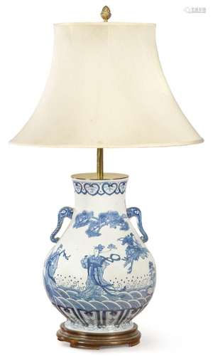 Blue and white Chinese porcelain table lamp, Qing Dynasty 19...