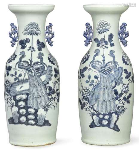 Pair of Chinese porcelain vases with celadon glaze and blue ...