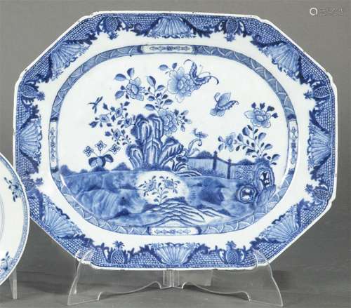 Octagonal porcelain tray from the Qing Dynasty Blue and Whit...