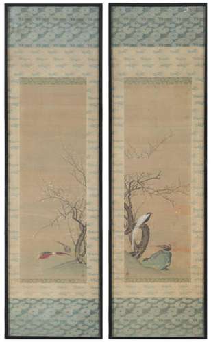 Pair of kakemono painted on canvas, Japan, Edo Period 18th c...