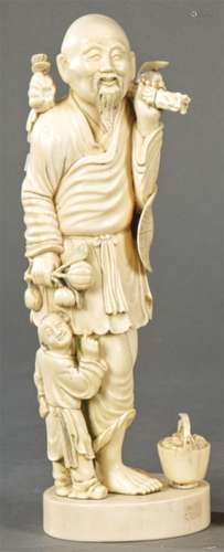 Old Man with Child in carved ivory, China first third 20th c...