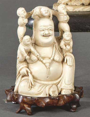 Ho-Shang with Children carved in ivory, China first third 20...