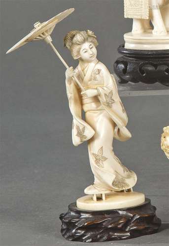 Geisha carved in ivory with touches of black, Japan, Taisho ...