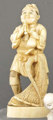 Fisherman with Net and Pipe carved in ivory with touches of ...