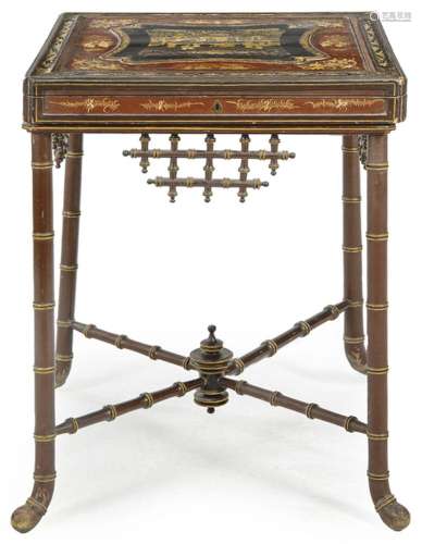 Chinese table with top made with a box for a Manila shawl, i...