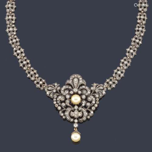 Choker with old-cut diamonds and pearls in 18K yel…