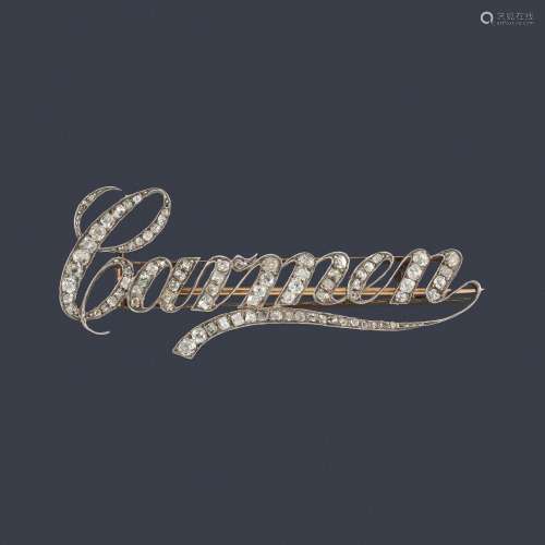 Brooch with the name 'Carmen' with old-cut diamond...