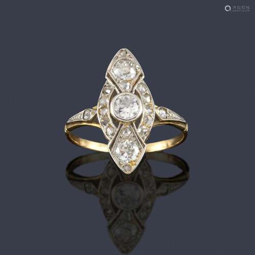 Shuttle ring with antique and rose cut diamonds in…