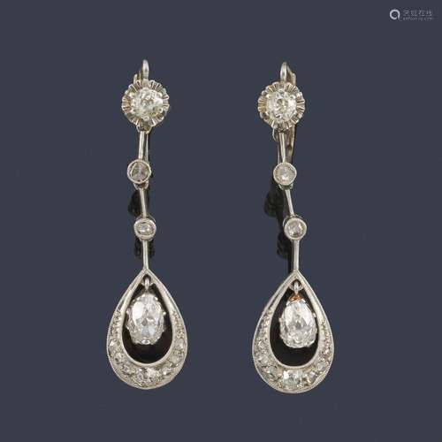 Long earrings with rose and antique cut diamonds a…