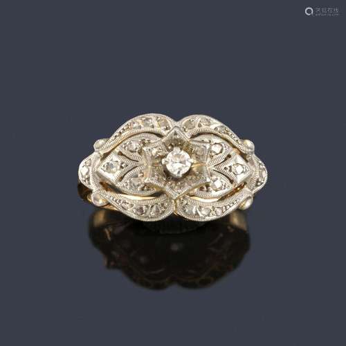 Openwork front ring with rose cut diamonds and 8/8…