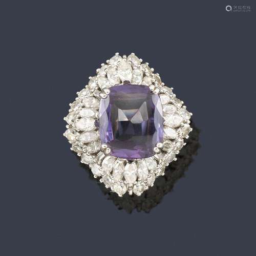 Synthetic alexandrite ring with a ballerina-like b…