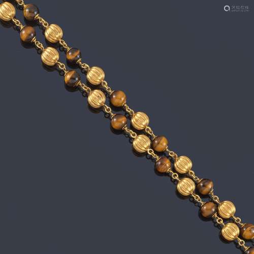 Long necklace with spherical quartz beads 'tiger's...