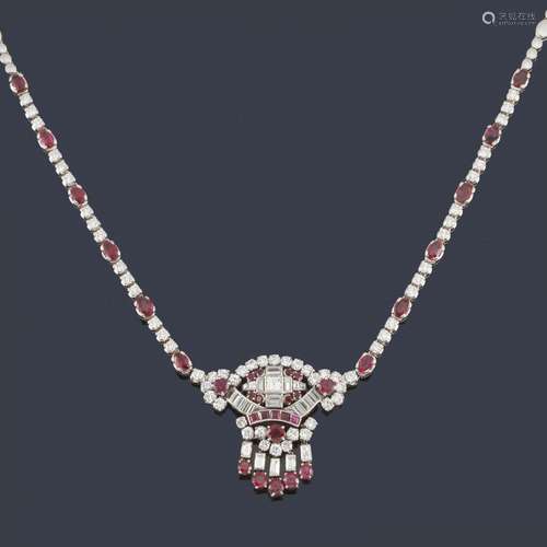 Necklace with oval cut and calibrated rubies of ap…