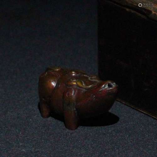 古銅琉金瑞獣彫刻水滴
