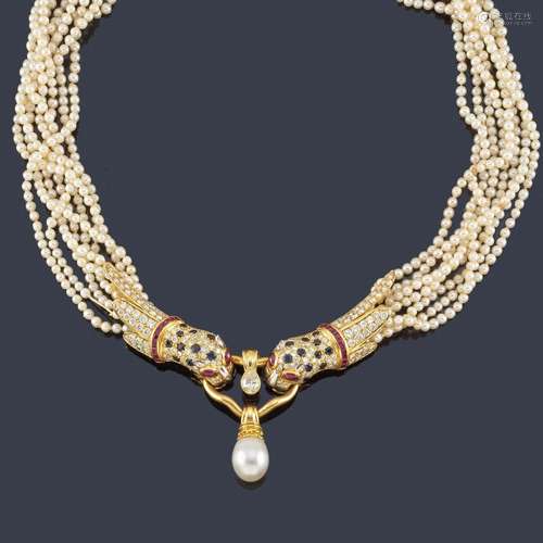 Necklace with 8 strands of pearls with a double fi…