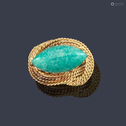 Cabochon amazonite ring with gold cord border and …