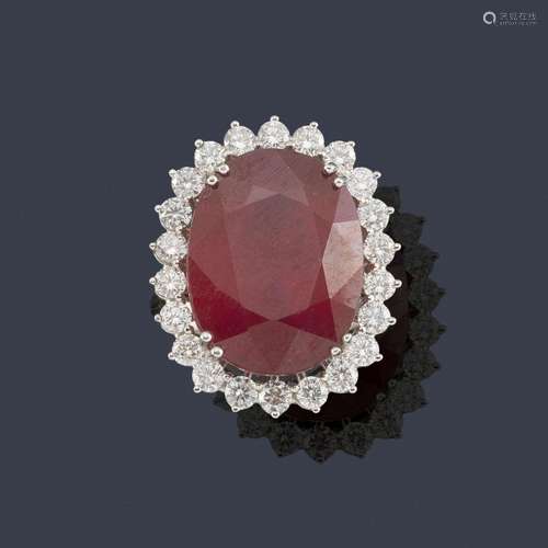 Ring with central ruby oval cut of approx. 22.72 c…