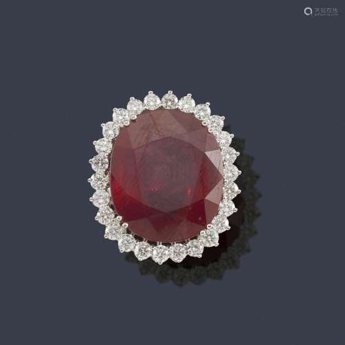 Ring with central ruby oval cut of approx. 28.48 c…