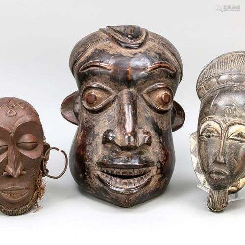 Lot mixte de 3 masques africains, sans indication exacte d'o...