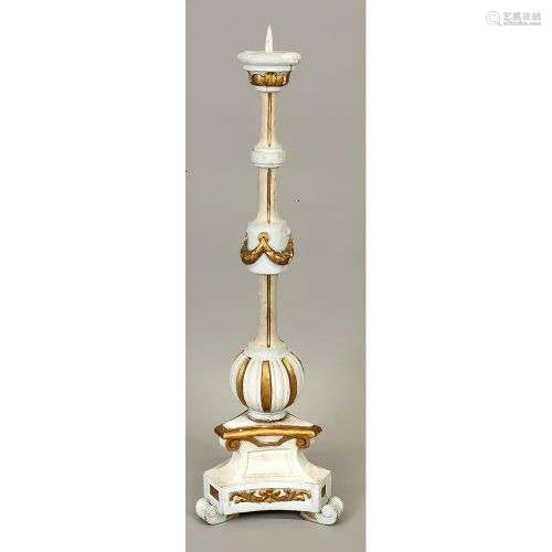 Grand chandelier, 19e/20e s., bois, peint en blanc et or, h....